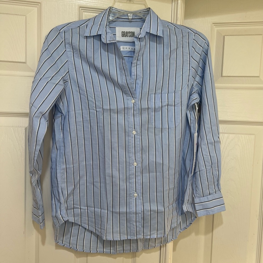 Grayson Womens Small Striped Button Up The Hero Shirt Blouse Long Sleeve Top
